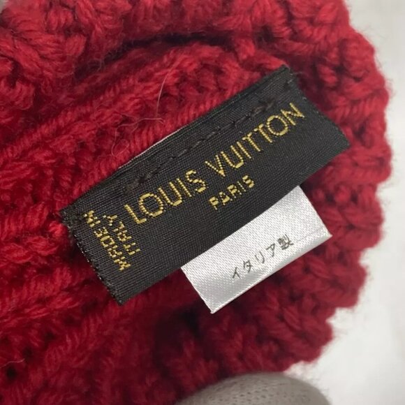 LOUIS VUITTON logo Mitten accessories with badge gloves wool Red - Picture 10 of 11